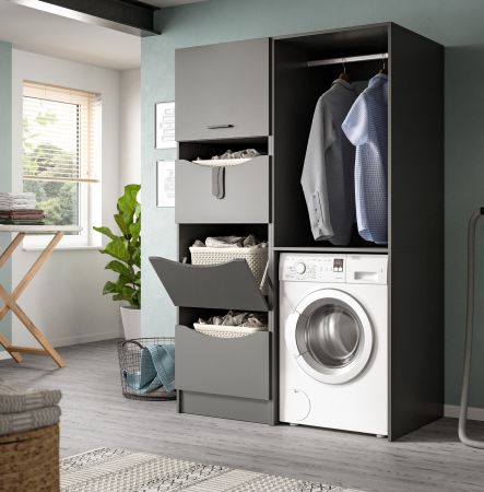 Waschmaschinenschrank Flexy in grau Set 2-teilig 126 x 196 cm