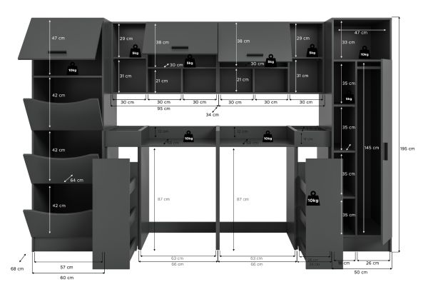 Waschmaschinenschrank Flexy in grau Set 8-teilig 300 x 196 cm