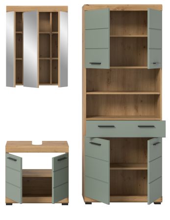 Badm�bel Set 3-teilig Shawn in Salbei und Artisan Eiche Badkombination 149 x 191 cm
