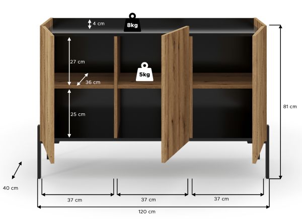 Sideboard Norick in Evoke Eiche Kommode 120 x 81 cm, Soft-Close