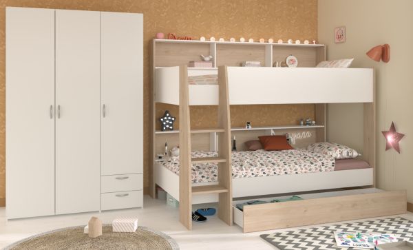 Parisot Kinder- und Jugendzimmer Shelter in wei� und Eiche Set 2-teilig mit Hochbett und Kleiderschrank