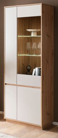 Vitrine Kiruma in Kaschmir und Artisan Eiche Vitrinenschrank 75 x 205 cm, Soft-Close