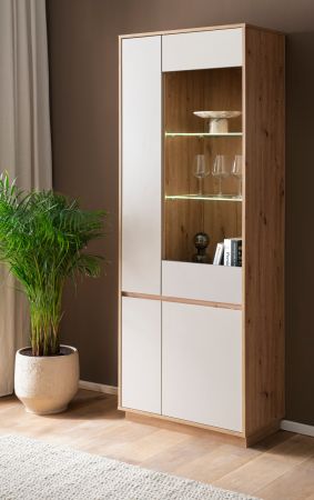 Vitrine Kiruma in Kaschmir und Artisan Eiche Vitrinenschrank 75 x 205 cm, Soft-Close