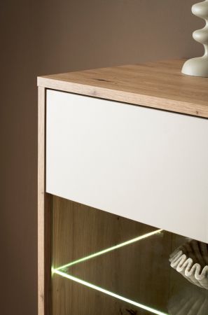 Vitrine Kiruma in Kaschmir und Artisan Eiche Highboard 75 x 144 cm, Soft-Close