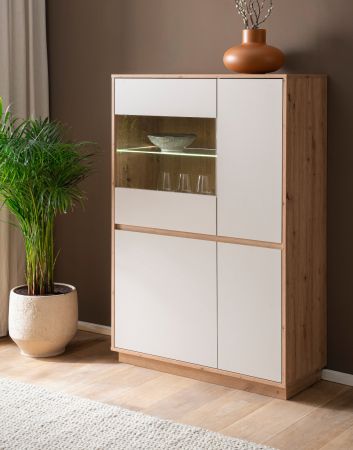 Vitrine Kiruma in Kaschmir und Artisan Eiche Highboard 75 x 144 cm, Soft-Close
