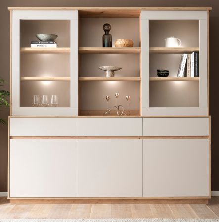 Buffet Kiruma in Kaschmir und Artisan Eiche, Buffetschrank 202 x 199 cm, Soft-Close