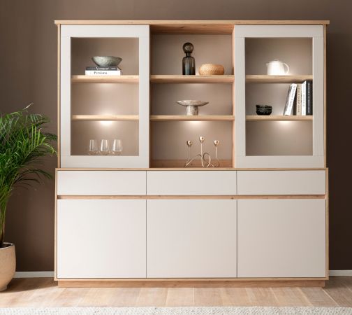 Buffet Kiruma in Kaschmir und Artisan Eiche, Buffetschrank 202 x 199 cm, Soft-Close