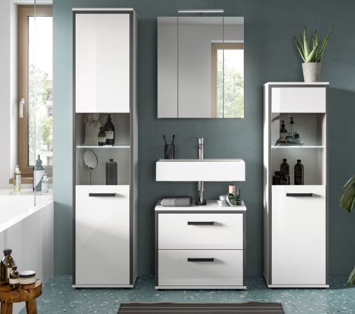 Waschbeckenunterschrank Telly in wei� Hochglanz und grau Badezimmer Unterschrank 60 cm