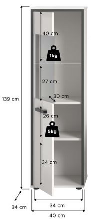 Badezimmer Midischrank Telly in wei� Hochglanz und grau Bad Kommode 40 x 139 cm