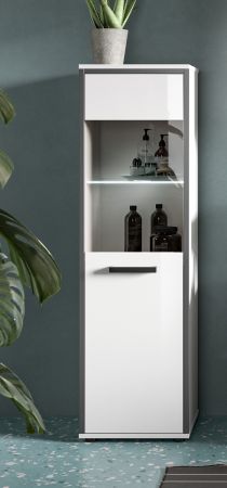 Badezimmer Midischrank Telly in wei� Hochglanz und grau Bad Kommode 40 x 139 cm