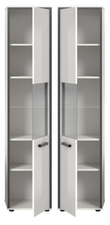 Badezimmer Hochschrank Telly in wei� Hochglanz und grau Badschrank 40 x 188 cm
