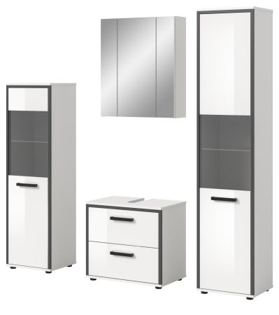 Badm�bel Set 4-teilig Telly in wei� Hochglanz und grau Badkombination 170 x 188 cm