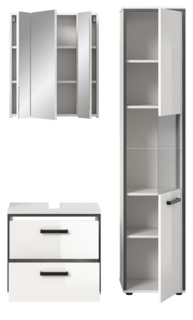 Badm�bel Set 3-teilig Telly in wei� Hochglanz und grau Badkombination 115 x 188 cm