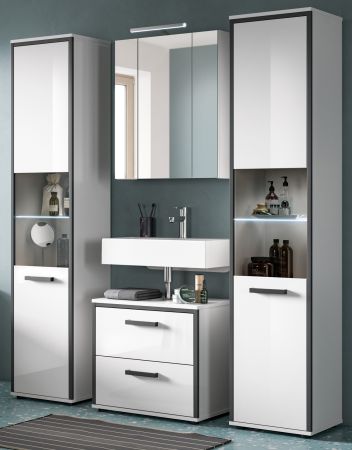 Badm�bel Set 4-teilig Telly in wei� Hochglanz und grau Badkombination 170 x 188 cm