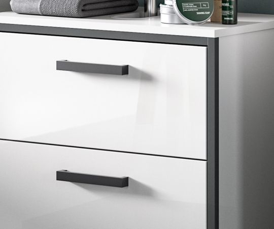 Badm�bel Set 4-teilig Telly in wei� Hochglanz und grau Badkombination 170 x 188 cm