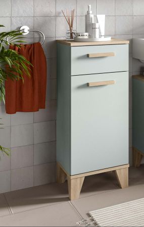 Badezimmer Kommode Luna in gr�n und Eiche Badkommode skandinavisch 34 x 87 cm