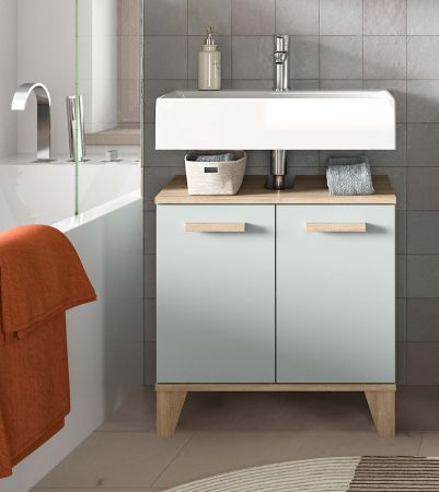 Waschbeckenunterschrank Luna in gr�n und Eiche Badezimmer Unterschrank skandinavisch 60 cm