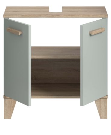 Waschbeckenunterschrank Luna in gr�n und Eiche Badezimmer Unterschrank skandinavisch 60 cm