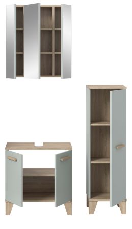 Badm�bel Set 3-teilig Luna in gr�n und Eiche Badkombination skandinavisch 109 x 190 cm
