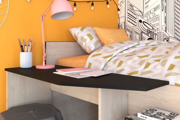 Parisot Kinder- und Jugendzimmer Milky in Eiche Jackson und schwarz Set 2-teilig mit Stauraumbett und Kleiderschrank