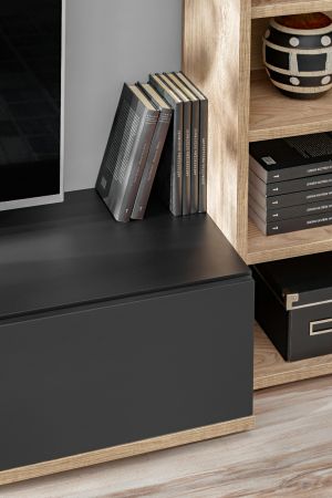 Wohnwand Lester in Grau und Wotan Eiche Schrankwand 240 cm, Push-to-Open