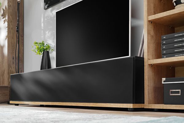 Wohnwand Lester in Grau und Wotan Eiche Schrankwand 240 cm, Push-to-Open