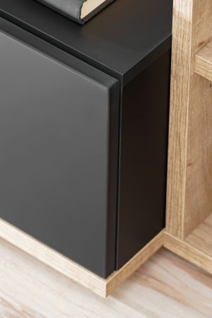 Wohnwand Lester in Grau und Wotan Eiche Schrankwand 240 cm, Push-to-Open