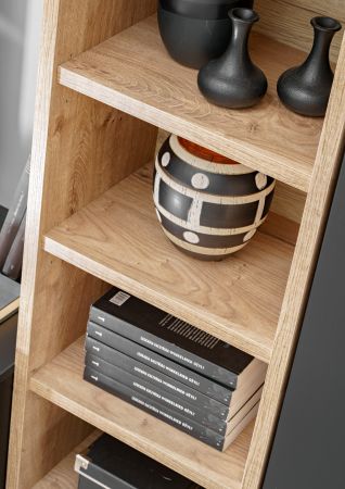 Wohnwand Lester in Schwarz und Eiche, Schrankwand 240 cm mit Push-to-Open