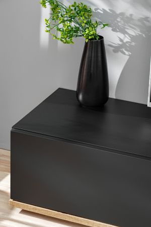 Wohnwand Lester in Schwarz und Eiche, Schrankwand 240 cm mit Push-to-Open