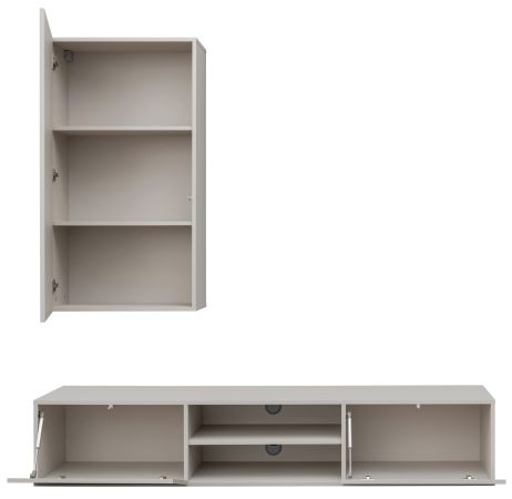 Wohnwand Metrik in Kaschmir mit Schwarz, Breite 180 - 250 cm, Push-to-Open-Funktion