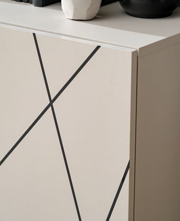 Wohnwand Metrik in Kaschmir und Schwarz Breite 260 cm, Push-To-Open und Soft-Close