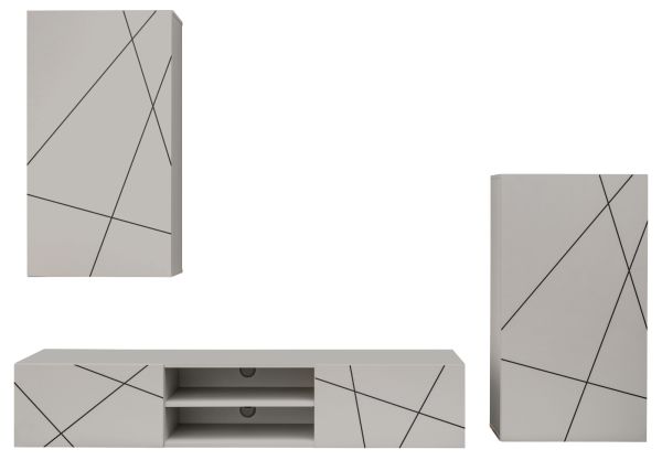 Wohnwand Metrik in Kaschmir und Schwarz Breite 260 cm, Push-To-Open und Soft-Close