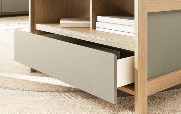 Couchtisch Finnes in Salbei und Eiche Beistelltisch skandinavisch 80 x 60 cm, Soft-Close