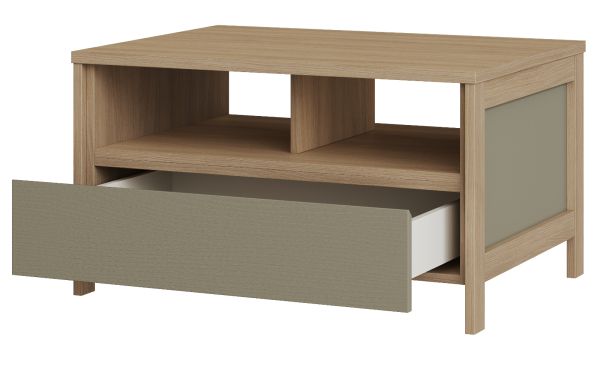 Couchtisch Finnes in Salbei und Eiche Beistelltisch skandinavisch 80 x 60 cm, Soft-Close