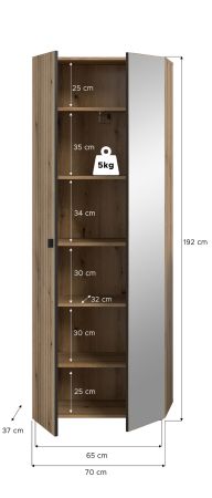 Garderobenschrank Loreno in Evoke Eiche Schuhschrank 70 x 192 cm, variable Inneneinteilung