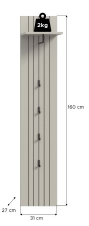 Garderobenpaneel Loreno in Kaschmir Wandgarderobe 31 x 160 cm