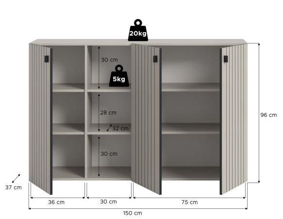 Flurkommode Loreno in Kaschmir Schuhschrank 150 x 96 cm