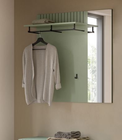 Garderobenpaneel Loreno in gr�n Wandgarderobe mit Spiegel 106 x 106 cm