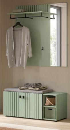 Garderobenpaneel Loreno in gr�n Wandgarderobe mit Spiegel 106 x 106 cm