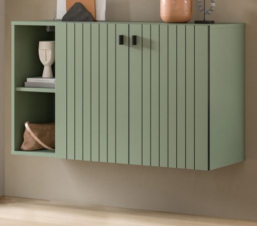 Flurkommode Loreno in Gr�n mit Rillen, Schuhschrank h�ngend 106 x 63 cm