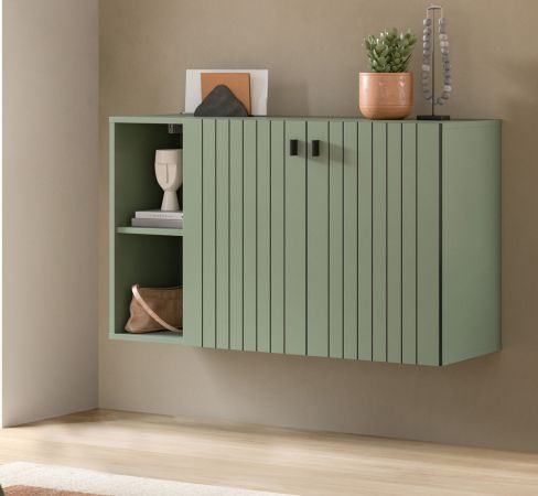 Flurkommode Loreno in Gr�n mit Rillen, Schuhschrank h�ngend 106 x 63 cm