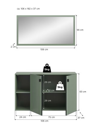 Garderobe Set 2-teilig Loreno in gr�n 106 x 192 cm