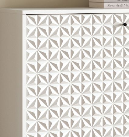 Sideboard Relief in Wei� Hochglanz, Kommode mit 3-D Struktur 169 x 76 cm, Vollauszug