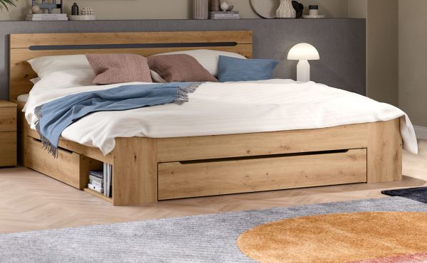 Bett Cooper in Artisan Eiche und grau Stauraumbett mit 3 x Bettschubkasten Liegefl�che 180 x 200 cm
