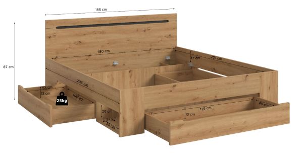Bett Cooper in Artisan Eiche und grau Stauraumbett mit 3 x Bettschubkasten Liegefl�che 180 x 200 cm