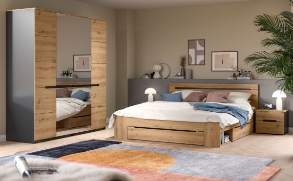 Nachttisch Set Cooper in Artisan Eiche und grau 2 x Nachtkommode