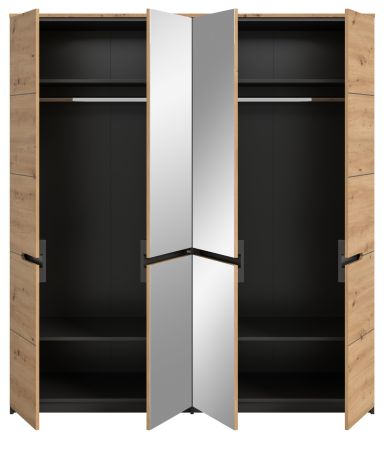 Kleiderschrank Cooper in Artisan Eiche und grau Dreht�renschrank 4-t�rig mit Spiegel 180 cm, Soft-Close