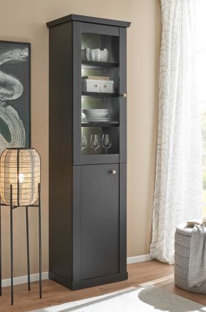 Vitrine Filmore in Schwarz matt und Eiche Landhaus 55 x 200 cm, Soft-Close