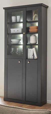 Vitrine Filmore in Schwarz matt und Eiche Landhaus 86 x 200 cm, Soft-Close