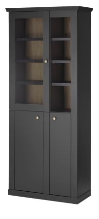 Vitrine Filmore in Schwarz matt und Eiche Landhaus 86 x 200 cm, Soft-Close